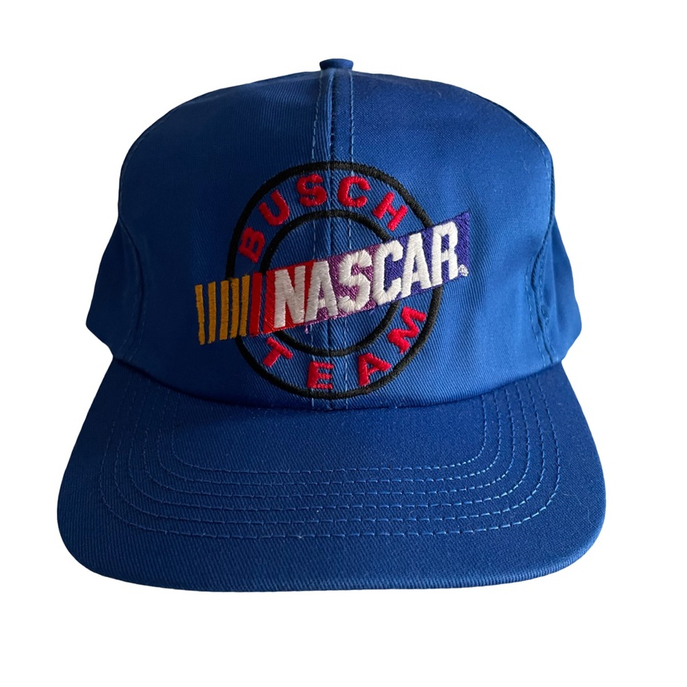 Vintage 90s NASCAR Busch Team Blue Snapback Baseball Hat